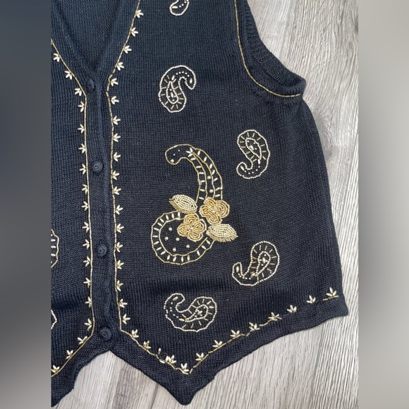 Vintage Donnkenny Women’s Sweater Vest Black with Gold Beading Size Large‎ - Picture 2 of 7